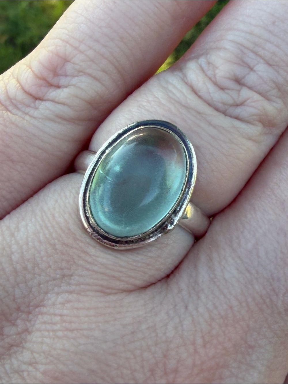 Sterling Silver Oval Ring in Light Aqua
